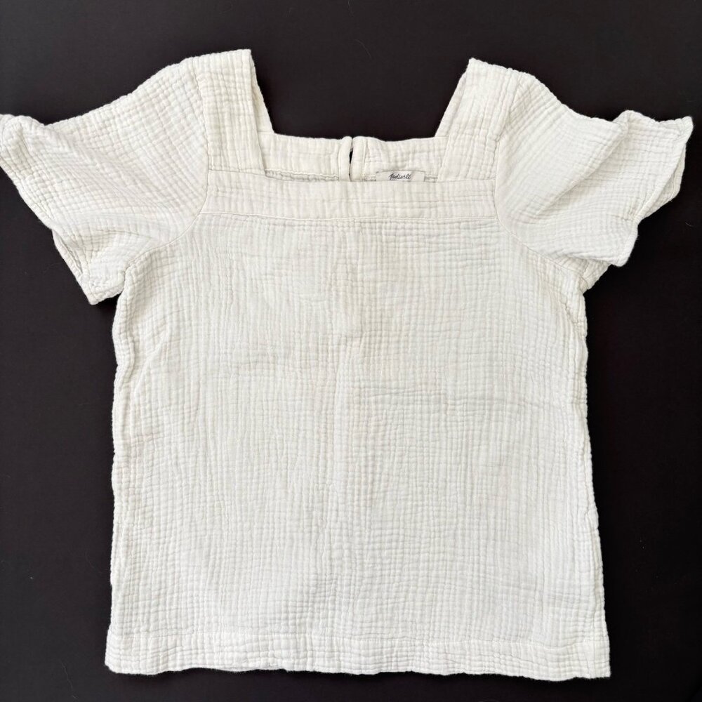 Madewell Women’s XS/S Lightspun Gauze Ivory Square Neck Boho Back Button Top